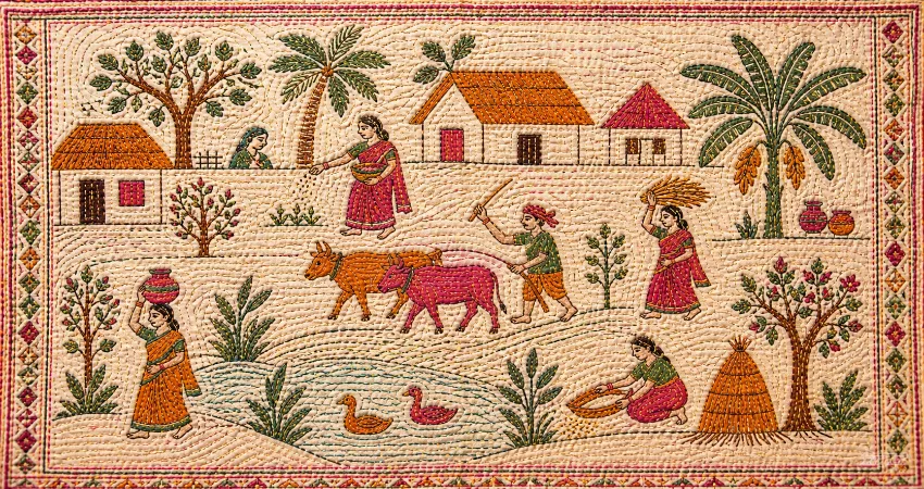 Rural Life Narrative Kantha Nakshi Kantha Designs.png